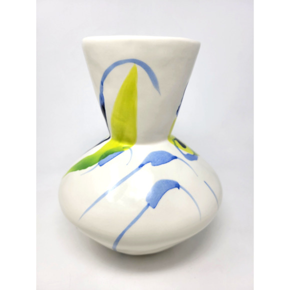 Anthropologie A Sunday Painter Layla Green Blue Abstract Vase 11" Bernice Kelly - Picture 2 of 5
